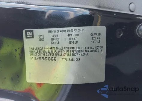 2008 Chevrolet Cobalt Ls z USA, uszkodzony, nr VIN 1G1AK58F087198949